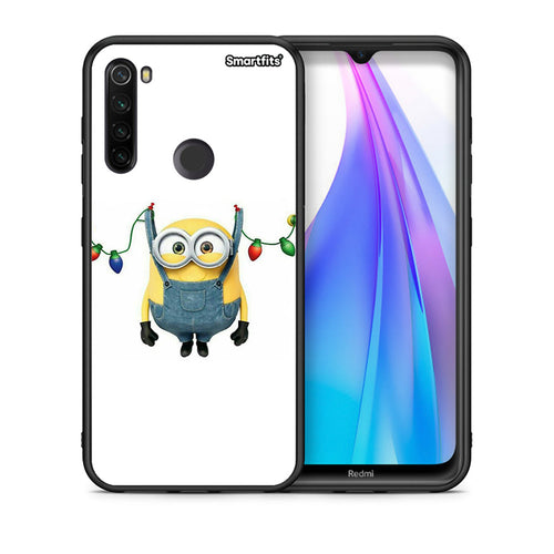 Θήκη Xiaomi Redmi Note 8T Xmas Minion Lights από τη Smartfits με σχέδιο στο πίσω μέρος και μαύρο περίβλημα | Xiaomi Redmi Note 8 Xmas Minion Lights case with colorful back and black bezels