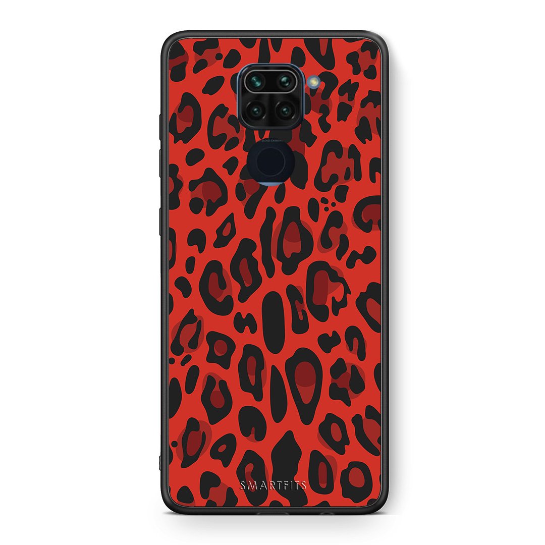 Θήκη Xiaomi Redmi Note 9 Red Leopard Animal από τη Smartfits με σχέδιο στο πίσω μέρος και μαύρο περίβλημα | Xiaomi Redmi Note 9 Red Leopard Animal case with colorful back and black bezels