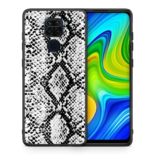 Θήκη Xiaomi Redmi Note 9 White Snake Animal από τη Smartfits με σχέδιο στο πίσω μέρος και μαύρο περίβλημα | Xiaomi Redmi Note 9 White Snake Animal case with colorful back and black bezels