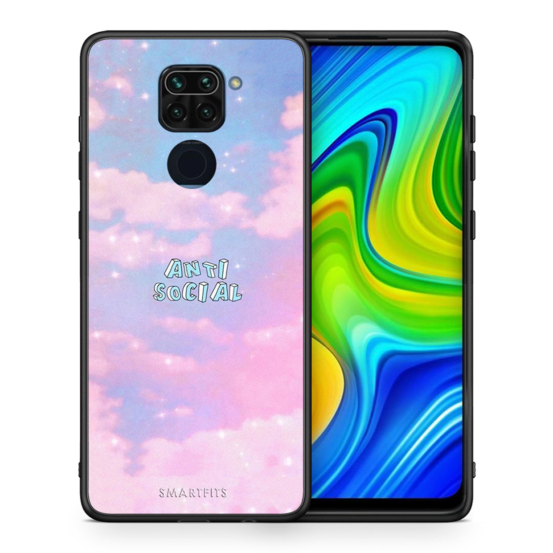 Θήκη Αγίου Βαλεντίνου Xiaomi Redmi Note 9 Anti Social από τη Smartfits με σχέδιο στο πίσω μέρος και μαύρο περίβλημα | Xiaomi Redmi Note 9 Anti Social case with colorful back and black bezels