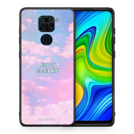 Θήκη Αγίου Βαλεντίνου Xiaomi Redmi Note 9 Anti Social από τη Smartfits με σχέδιο στο πίσω μέρος και μαύρο περίβλημα | Xiaomi Redmi Note 9 Anti Social case with colorful back and black bezels
