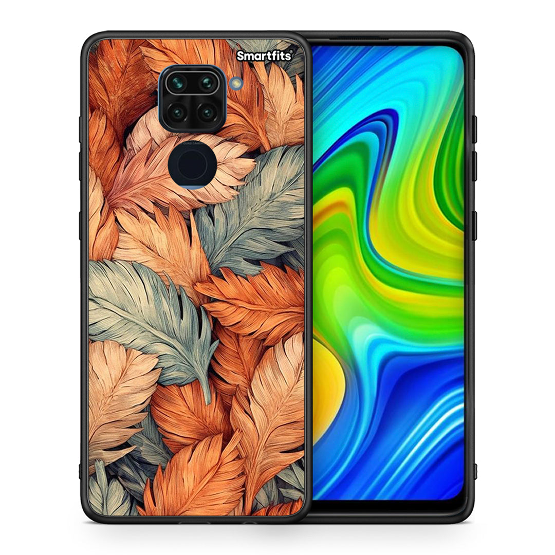 Θήκη Xiaomi Redmi Note 9 Autumn Leaves από τη Smartfits με σχέδιο στο πίσω μέρος και μαύρο περίβλημα | Xiaomi Redmi Note 9 Autumn Leaves case with colorful back and black bezels