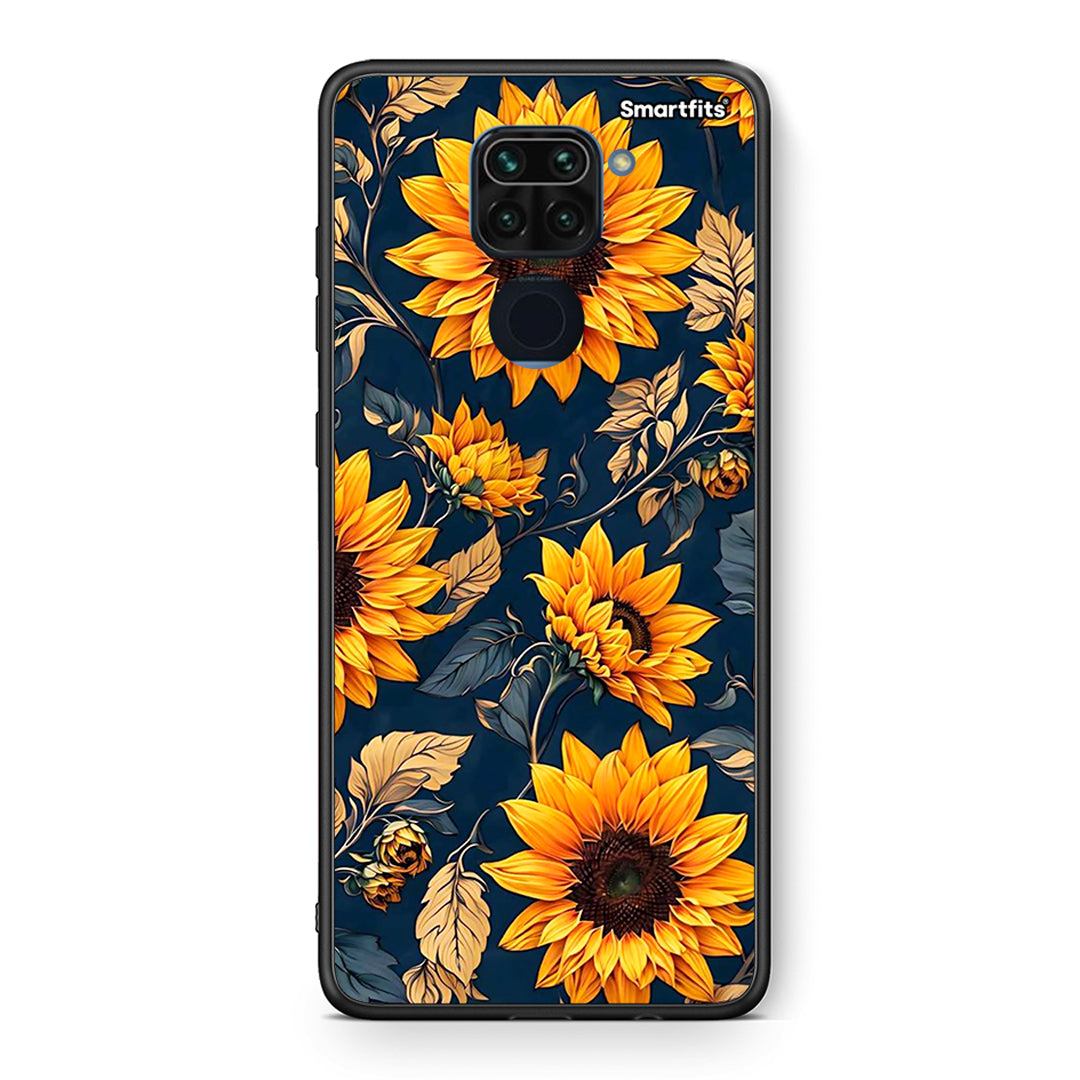Θήκη Xiaomi Redmi Note 9 Autumn Sunflowers από τη Smartfits με σχέδιο στο πίσω μέρος και μαύρο περίβλημα | Xiaomi Redmi Note 9 Autumn Sunflowers case with colorful back and black bezels