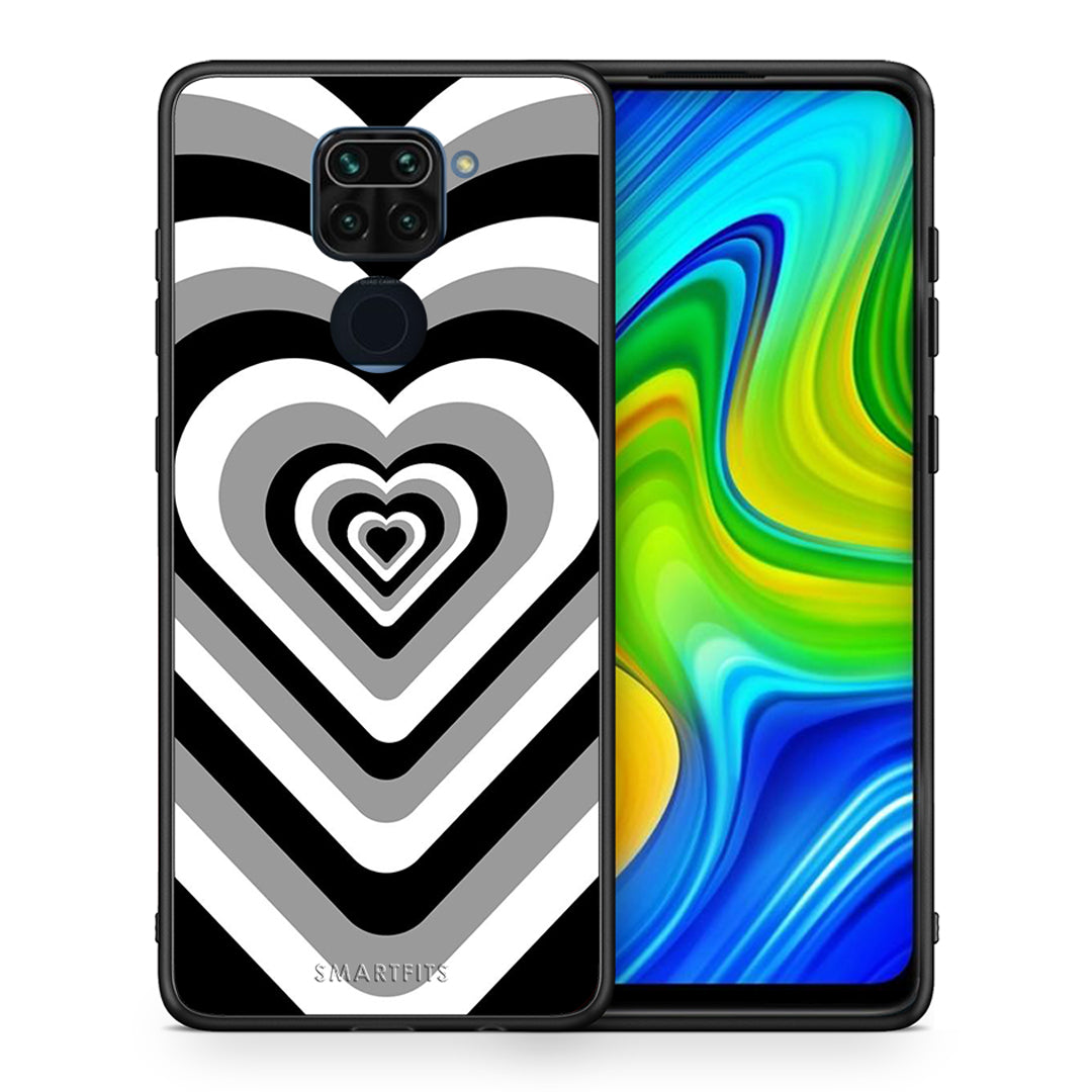 Θήκη Xiaomi Redmi Note 9 Black Hearts από τη Smartfits με σχέδιο στο πίσω μέρος και μαύρο περίβλημα | Xiaomi Redmi Note 9 Black Hearts case with colorful back and black bezels