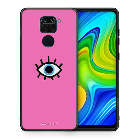 Θήκη Xiaomi Redmi Note 9 Blue Eye Pink από τη Smartfits με σχέδιο στο πίσω μέρος και μαύρο περίβλημα | Xiaomi Redmi Note 9 Blue Eye Pink case with colorful back and black bezels