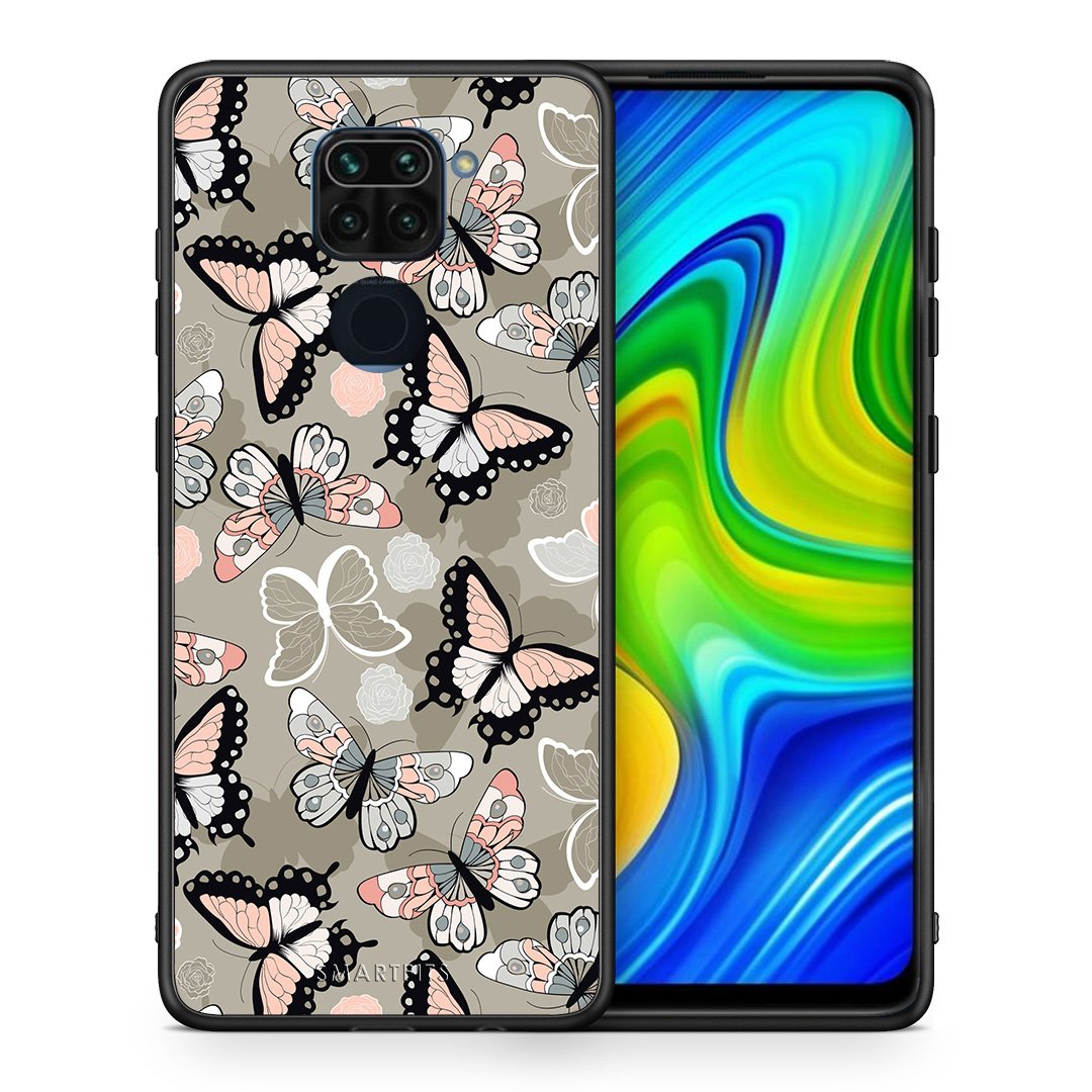 Θήκη Xiaomi Redmi Note 9 Butterflies Boho από τη Smartfits με σχέδιο στο πίσω μέρος και μαύρο περίβλημα | Xiaomi Redmi Note 9 Butterflies Boho case with colorful back and black bezels