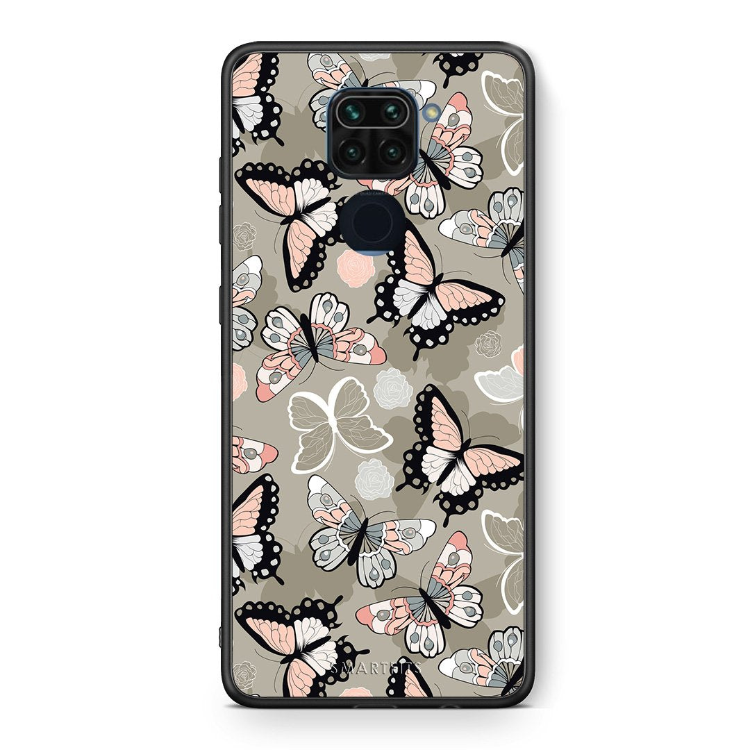 Θήκη Xiaomi Redmi Note 9 Butterflies Boho από τη Smartfits με σχέδιο στο πίσω μέρος και μαύρο περίβλημα | Xiaomi Redmi Note 9 Butterflies Boho case with colorful back and black bezels