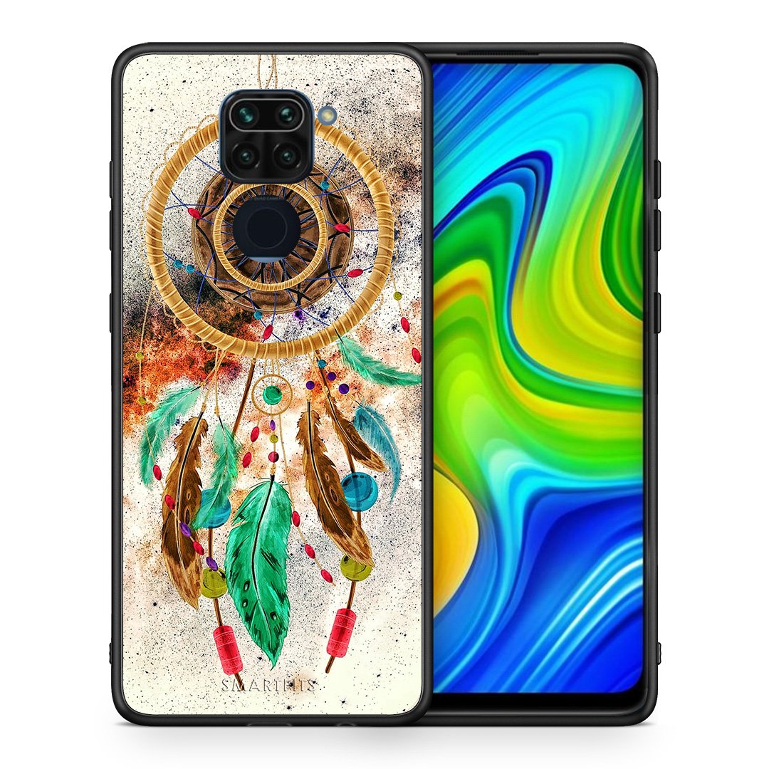 Θήκη Xiaomi Redmi Note 9 DreamCatcher Boho από τη Smartfits με σχέδιο στο πίσω μέρος και μαύρο περίβλημα | Xiaomi Redmi Note 9 DreamCatcher Boho case with colorful back and black bezels