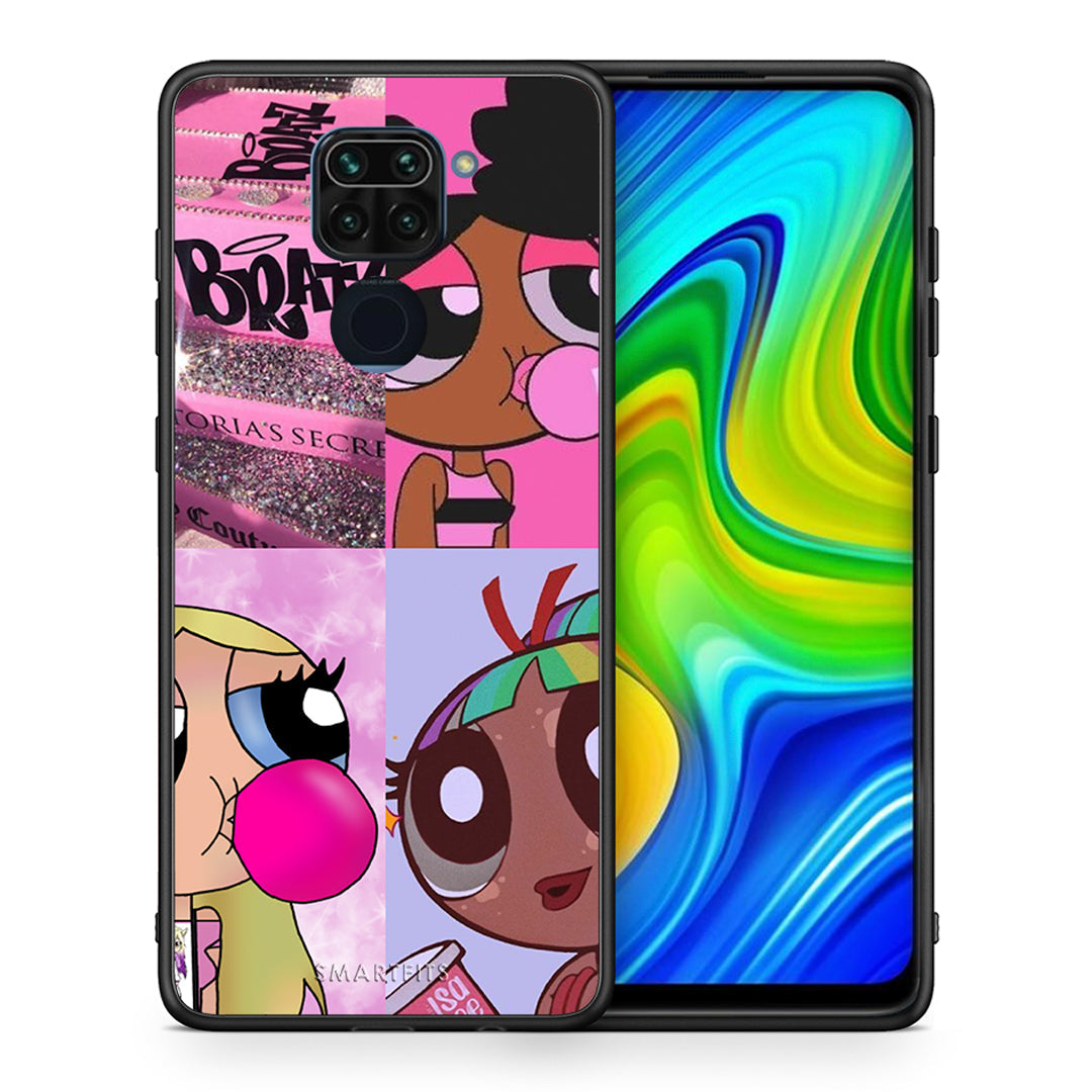 Θήκη Αγίου Βαλεντίνου Xiaomi Redmi Note 9 Bubble Girls από τη Smartfits με σχέδιο στο πίσω μέρος και μαύρο περίβλημα | Xiaomi Redmi Note 9 Bubble Girls case with colorful back and black bezels