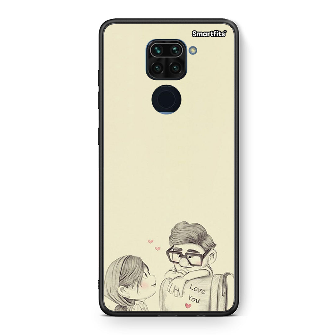 Θήκη Xiaomi Redmi Note 9 Carl And Ellie από τη Smartfits με σχέδιο στο πίσω μέρος και μαύρο περίβλημα | Xiaomi Redmi Note 9 Carl And Ellie case with colorful back and black bezels