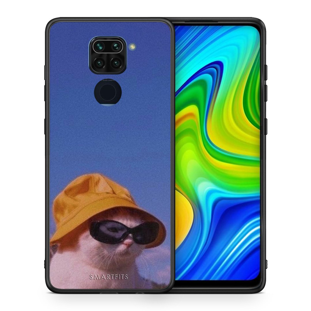 Θήκη Xiaomi Redmi Note 9 Cat Diva από τη Smartfits με σχέδιο στο πίσω μέρος και μαύρο περίβλημα | Xiaomi Redmi Note 9 Cat Diva case with colorful back and black bezels