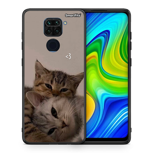 Θήκη Xiaomi Redmi Note 9 Cats In Love από τη Smartfits με σχέδιο στο πίσω μέρος και μαύρο περίβλημα | Xiaomi Redmi Note 9 Cats In Love case with colorful back and black bezels