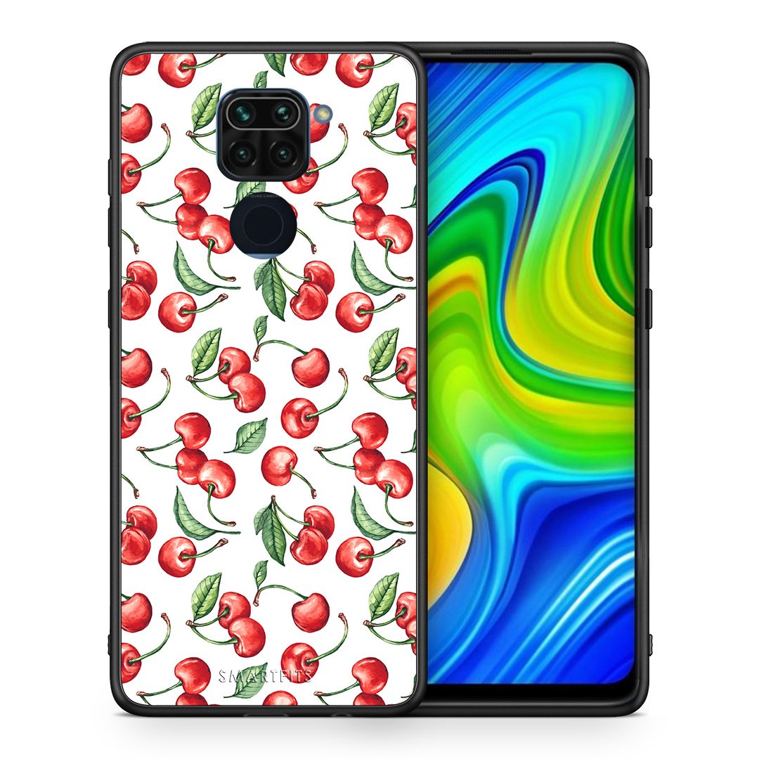Θήκη Xiaomi Redmi Note 9 Cherry Summer από τη Smartfits με σχέδιο στο πίσω μέρος και μαύρο περίβλημα | Xiaomi Redmi Note 9 Cherry Summer case with colorful back and black bezels