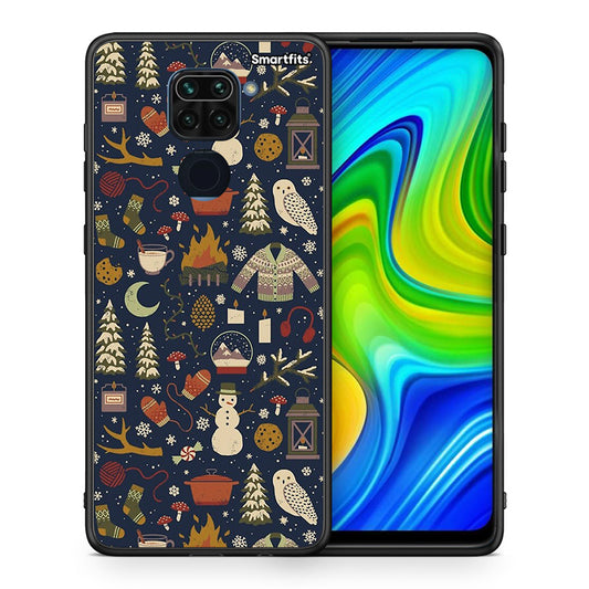 Θήκη Xiaomi Redmi Note 9 Christmas Elements από τη Smartfits με σχέδιο στο πίσω μέρος και μαύρο περίβλημα | Xiaomi Redmi Note 9 Christmas Elements case with colorful back and black bezels