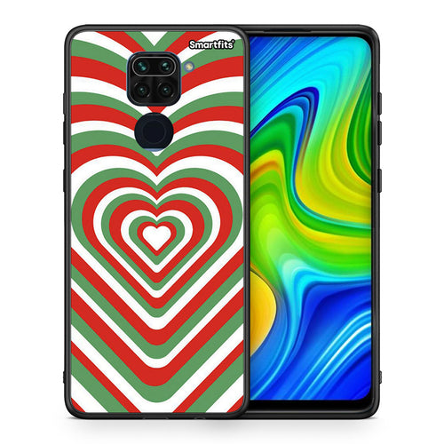 Θήκη Xiaomi Redmi Note 9 Christmas Hearts από τη Smartfits με σχέδιο στο πίσω μέρος και μαύρο περίβλημα | Xiaomi Redmi Note 9 Christmas Hearts case with colorful back and black bezels
