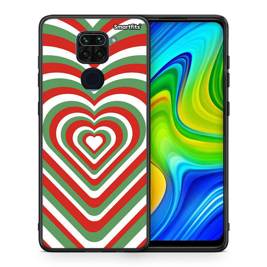 Θήκη Xiaomi Redmi Note 9 Christmas Hearts από τη Smartfits με σχέδιο στο πίσω μέρος και μαύρο περίβλημα | Xiaomi Redmi Note 9 Christmas Hearts case with colorful back and black bezels