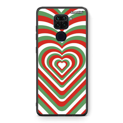 Θήκη Xiaomi Redmi Note 9 Christmas Hearts από τη Smartfits με σχέδιο στο πίσω μέρος και μαύρο περίβλημα | Xiaomi Redmi Note 9 Christmas Hearts case with colorful back and black bezels