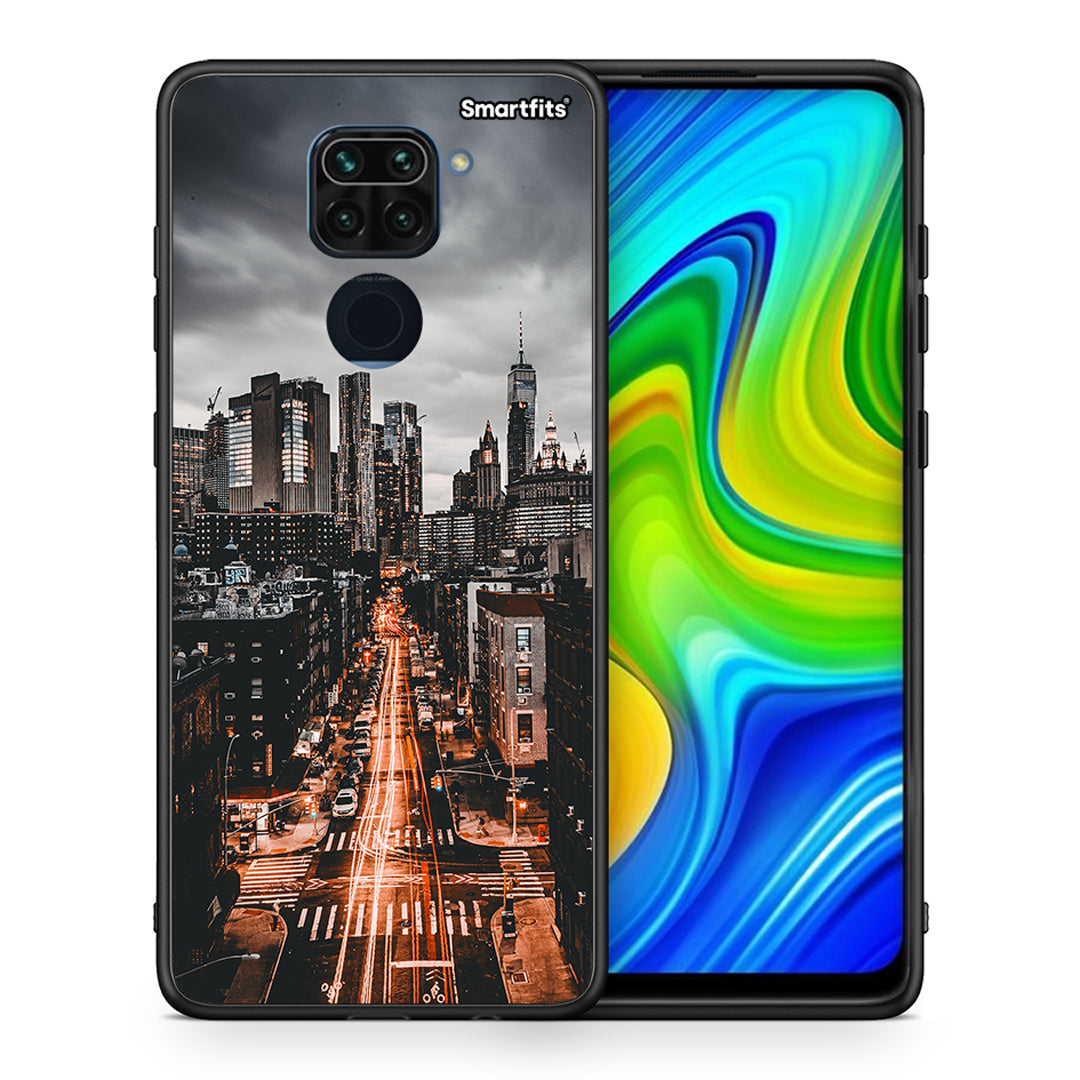 Θήκη Xiaomi Redmi Note 9 City Lights από τη Smartfits με σχέδιο στο πίσω μέρος και μαύρο περίβλημα | Xiaomi Redmi Note 9 City Lights case with colorful back and black bezels