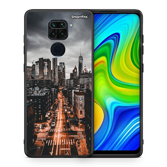 Θήκη Xiaomi Redmi Note 9 City Lights από τη Smartfits με σχέδιο στο πίσω μέρος και μαύρο περίβλημα | Xiaomi Redmi Note 9 City Lights case with colorful back and black bezels