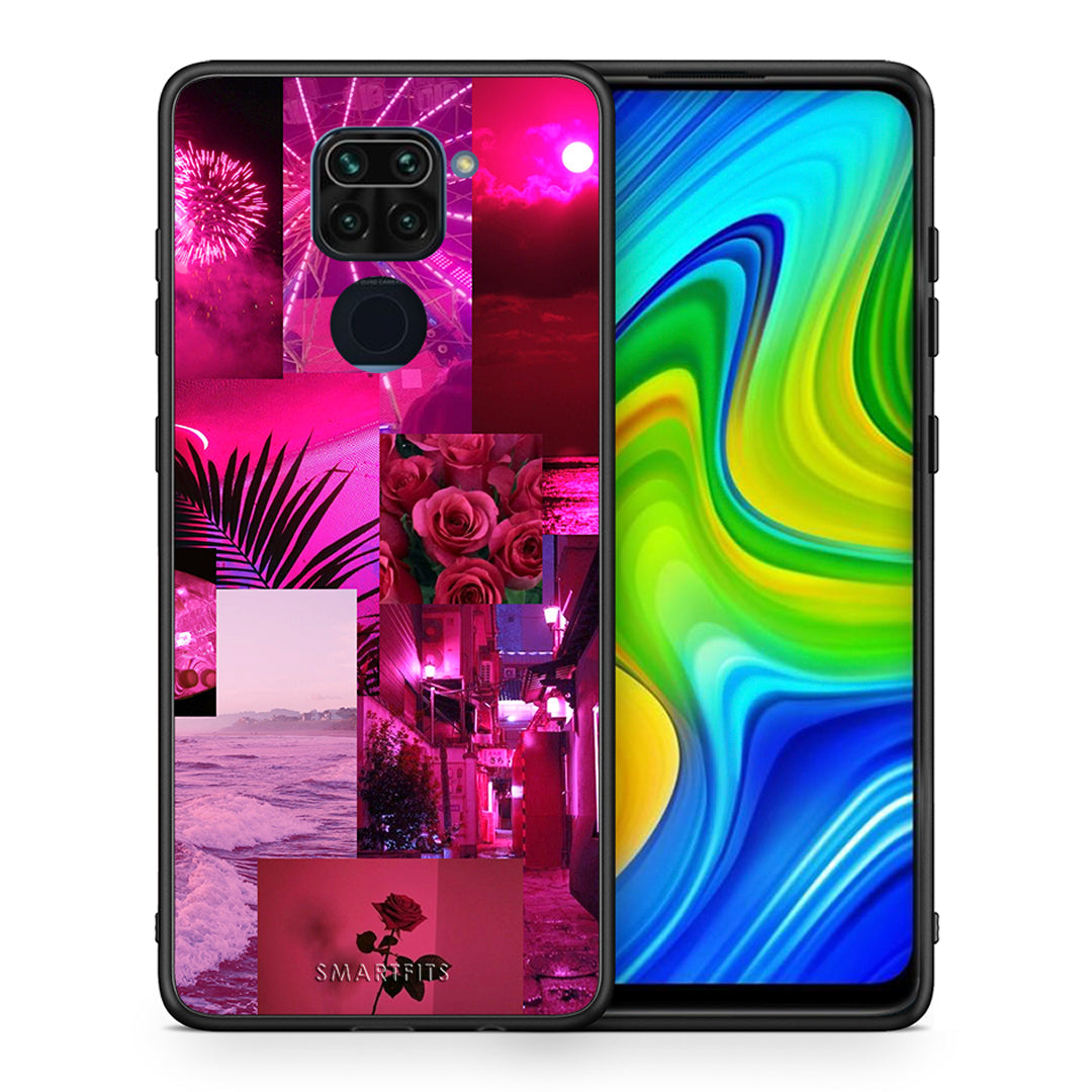 Θήκη Αγίου Βαλεντίνου Xiaomi Redmi Note 9 Collage Red Roses από τη Smartfits με σχέδιο στο πίσω μέρος και μαύρο περίβλημα | Xiaomi Redmi Note 9 Collage Red Roses case with colorful back and black bezels