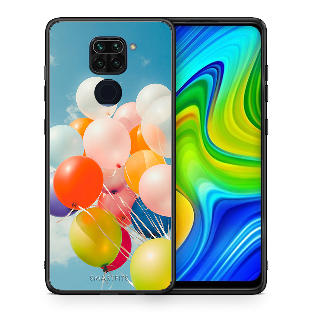Θήκη Xiaomi Redmi Note 9 Colorful Balloons από τη Smartfits με σχέδιο στο πίσω μέρος και μαύρο περίβλημα | Xiaomi Redmi Note 9 Colorful Balloons case with colorful back and black bezels