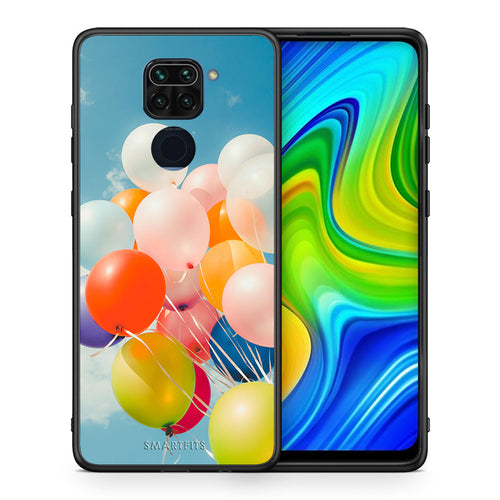 Θήκη Xiaomi Redmi Note 9 Colorful Balloons από τη Smartfits με σχέδιο στο πίσω μέρος και μαύρο περίβλημα | Xiaomi Redmi Note 9 Colorful Balloons case with colorful back and black bezels