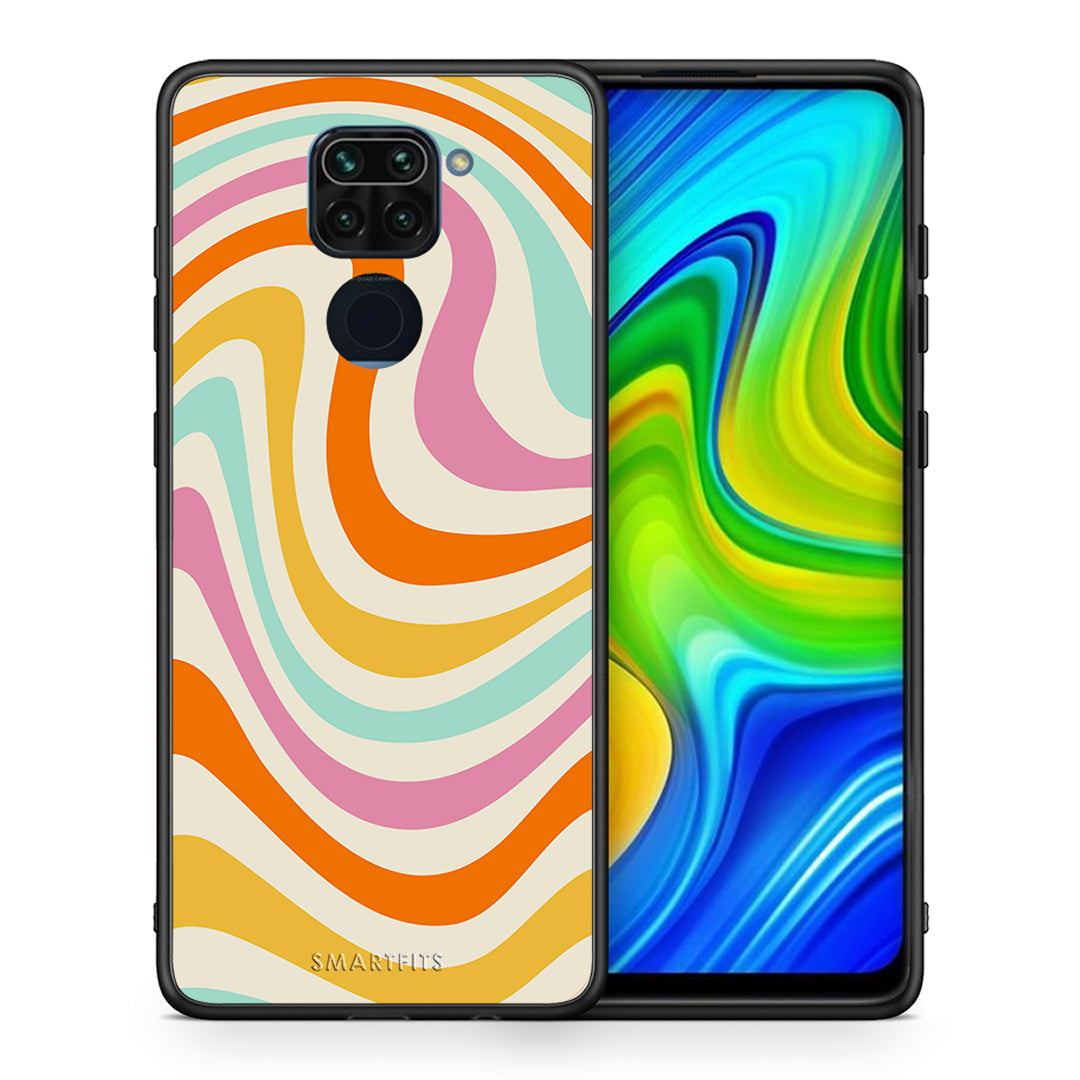 Θήκη Xiaomi Redmi Note 9 Colourful Waves από τη Smartfits με σχέδιο στο πίσω μέρος και μαύρο περίβλημα | Xiaomi Redmi Note 9 Colourful Waves case with colorful back and black bezels