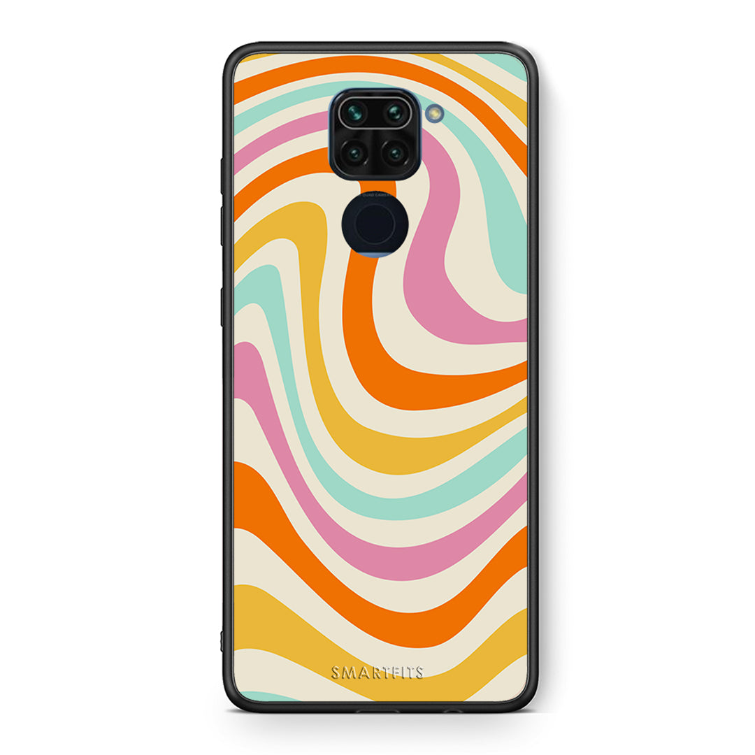 Θήκη Xiaomi Redmi Note 9 Colourful Waves από τη Smartfits με σχέδιο στο πίσω μέρος και μαύρο περίβλημα | Xiaomi Redmi Note 9 Colourful Waves case with colorful back and black bezels