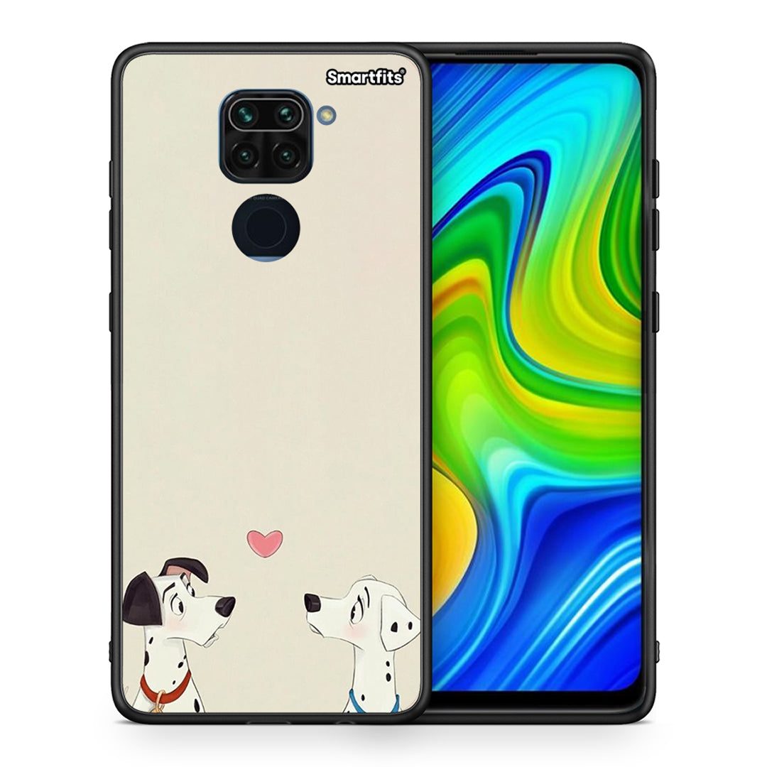 Θήκη Xiaomi Redmi Note 9 Dalmatians Love από τη Smartfits με σχέδιο στο πίσω μέρος και μαύρο περίβλημα | Xiaomi Redmi Note 9 Dalmatians Love case with colorful back and black bezels