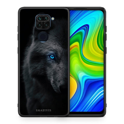 Θήκη Xiaomi Redmi Note 9 Dark Wolf από τη Smartfits με σχέδιο στο πίσω μέρος και μαύρο περίβλημα | Xiaomi Redmi Note 9 Dark Wolf case with colorful back and black bezels
