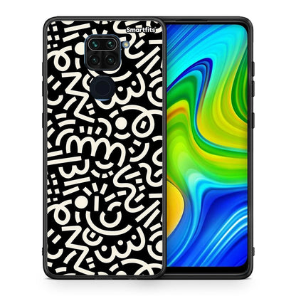 Θήκη Xiaomi Redmi Note 9 Doodle Art από τη Smartfits με σχέδιο στο πίσω μέρος και μαύρο περίβλημα | Xiaomi Redmi Note 9 Doodle Art case with colorful back and black bezels
