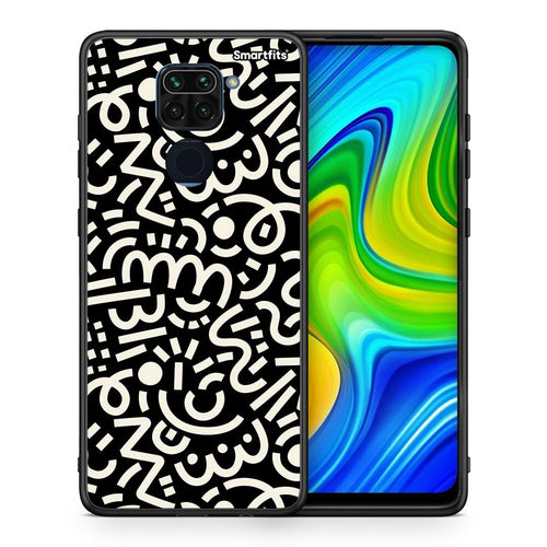 Θήκη Xiaomi Redmi Note 9 Doodle Art από τη Smartfits με σχέδιο στο πίσω μέρος και μαύρο περίβλημα | Xiaomi Redmi Note 9 Doodle Art case with colorful back and black bezels