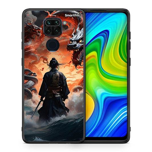 Θήκη Xiaomi Redmi Note 9 Dragons Fight από τη Smartfits με σχέδιο στο πίσω μέρος και μαύρο περίβλημα | Xiaomi Redmi Note 9 Dragons Fight case with colorful back and black bezels