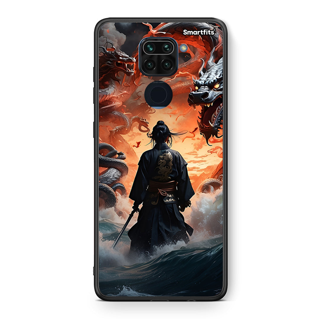 Θήκη Xiaomi Redmi Note 9 Dragons Fight από τη Smartfits με σχέδιο στο πίσω μέρος και μαύρο περίβλημα | Xiaomi Redmi Note 9 Dragons Fight case with colorful back and black bezels