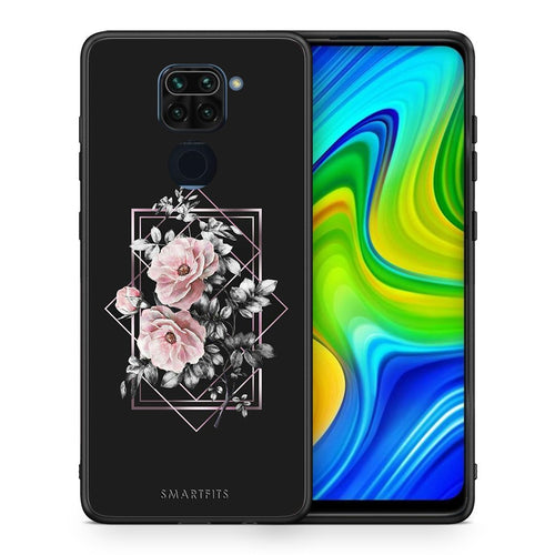 Θήκη Xiaomi Redmi Note 9 Frame Flower από τη Smartfits με σχέδιο στο πίσω μέρος και μαύρο περίβλημα | Xiaomi Redmi Note 9 Frame Flower case with colorful back and black bezels