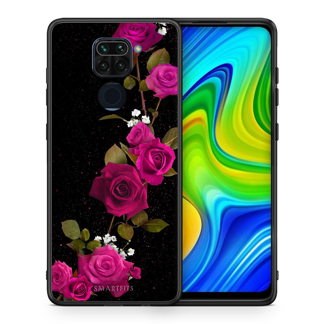 Θήκη Xiaomi Redmi Note 9 Red Roses Flower από τη Smartfits με σχέδιο στο πίσω μέρος και μαύρο περίβλημα | Xiaomi Redmi Note 9 Red Roses Flower case with colorful back and black bezels