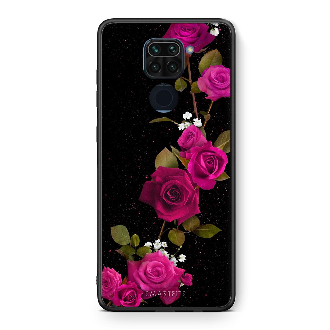 Θήκη Xiaomi Redmi Note 9 Red Roses Flower από τη Smartfits με σχέδιο στο πίσω μέρος και μαύρο περίβλημα | Xiaomi Redmi Note 9 Red Roses Flower case with colorful back and black bezels
