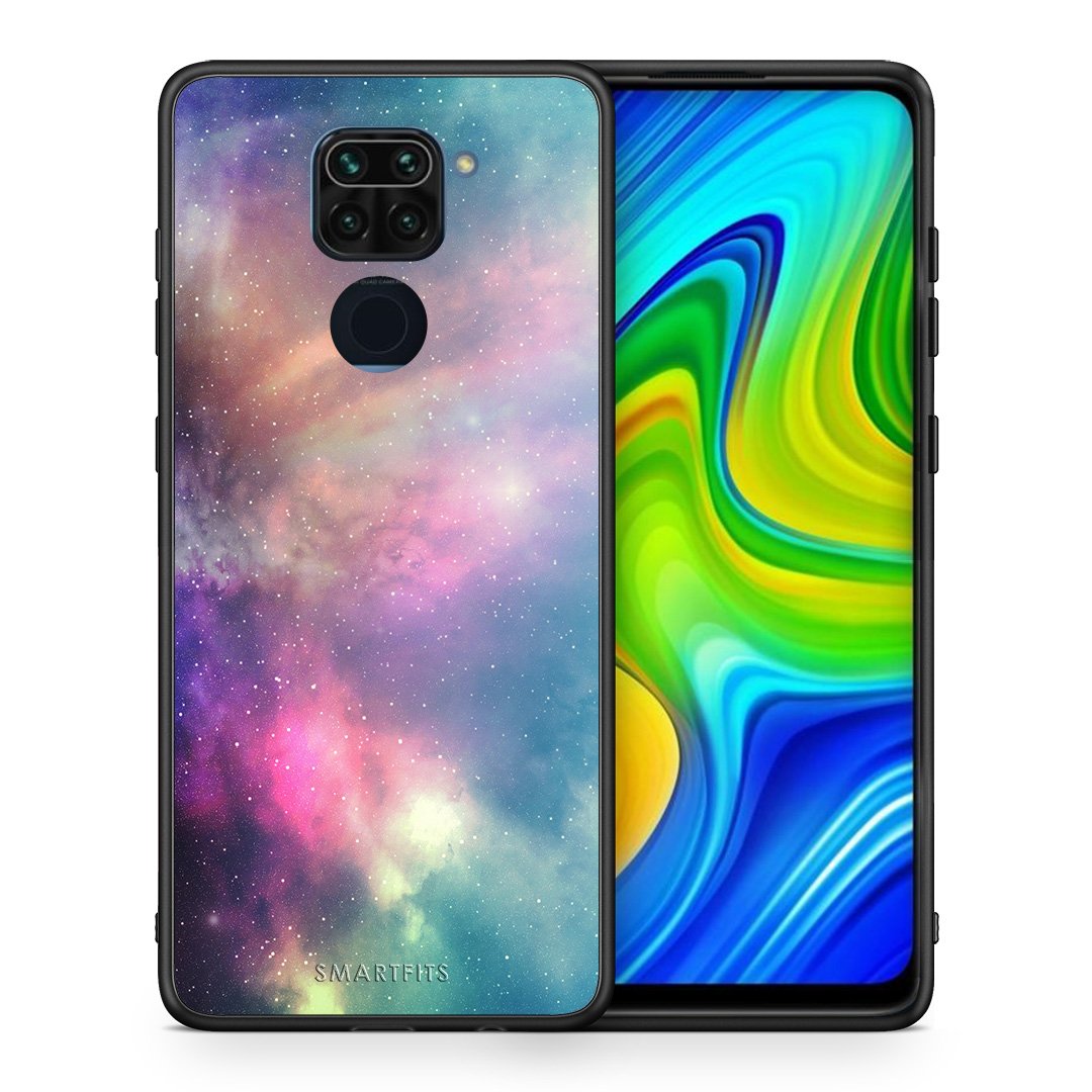 Θήκη Xiaomi Redmi Note 9 Rainbow Galaxy από τη Smartfits με σχέδιο στο πίσω μέρος και μαύρο περίβλημα | Xiaomi Redmi Note 9 Rainbow Galaxy case with colorful back and black bezels