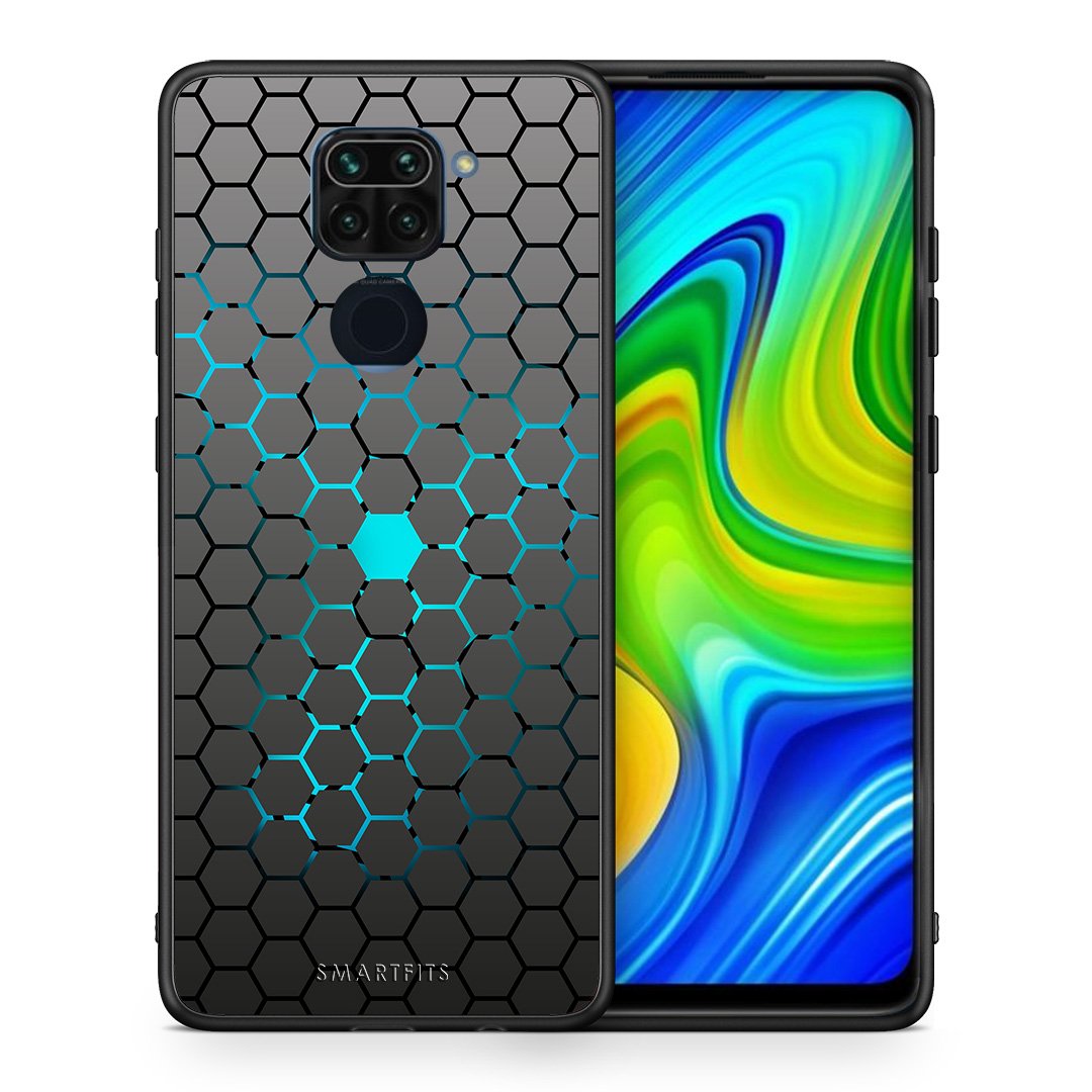 Θήκη Xiaomi Redmi Note 9 Hexagonal Geometric από τη Smartfits με σχέδιο στο πίσω μέρος και μαύρο περίβλημα | Xiaomi Redmi Note 9 Hexagonal Geometric case with colorful back and black bezels