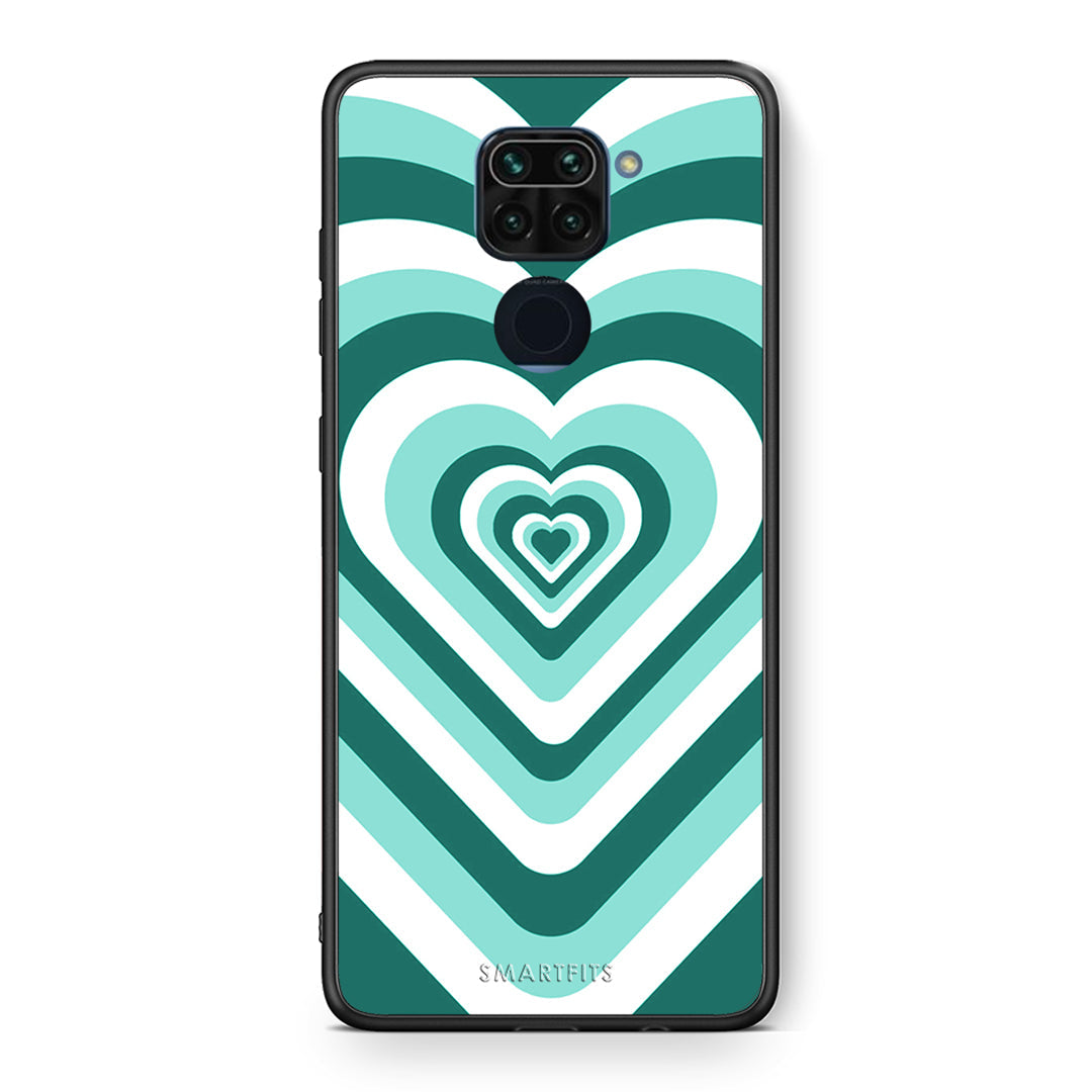 Θήκη Xiaomi Redmi Note 9 Green Hearts από τη Smartfits με σχέδιο στο πίσω μέρος και μαύρο περίβλημα | Xiaomi Redmi Note 9 Green Hearts case with colorful back and black bezels