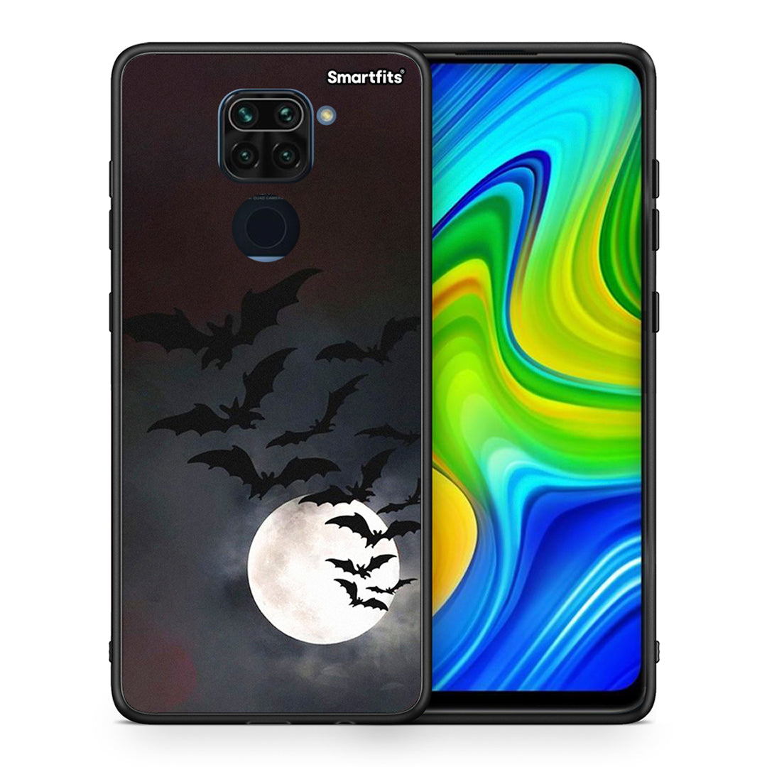 Θήκη Xiaomi Redmi Note 9 Halloween Bat Night από τη Smartfits με σχέδιο στο πίσω μέρος και μαύρο περίβλημα | Xiaomi Redmi Note 9 Halloween Bat Night case with colorful back and black bezels