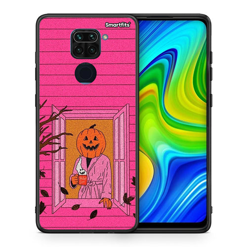 Θήκη Xiaomi Redmi Note 9 Halloween Pumpkin Lady από τη Smartfits με σχέδιο στο πίσω μέρος και μαύρο περίβλημα | Xiaomi Redmi Note 9 Halloween Pumpkin Lady case with colorful back and black bezels