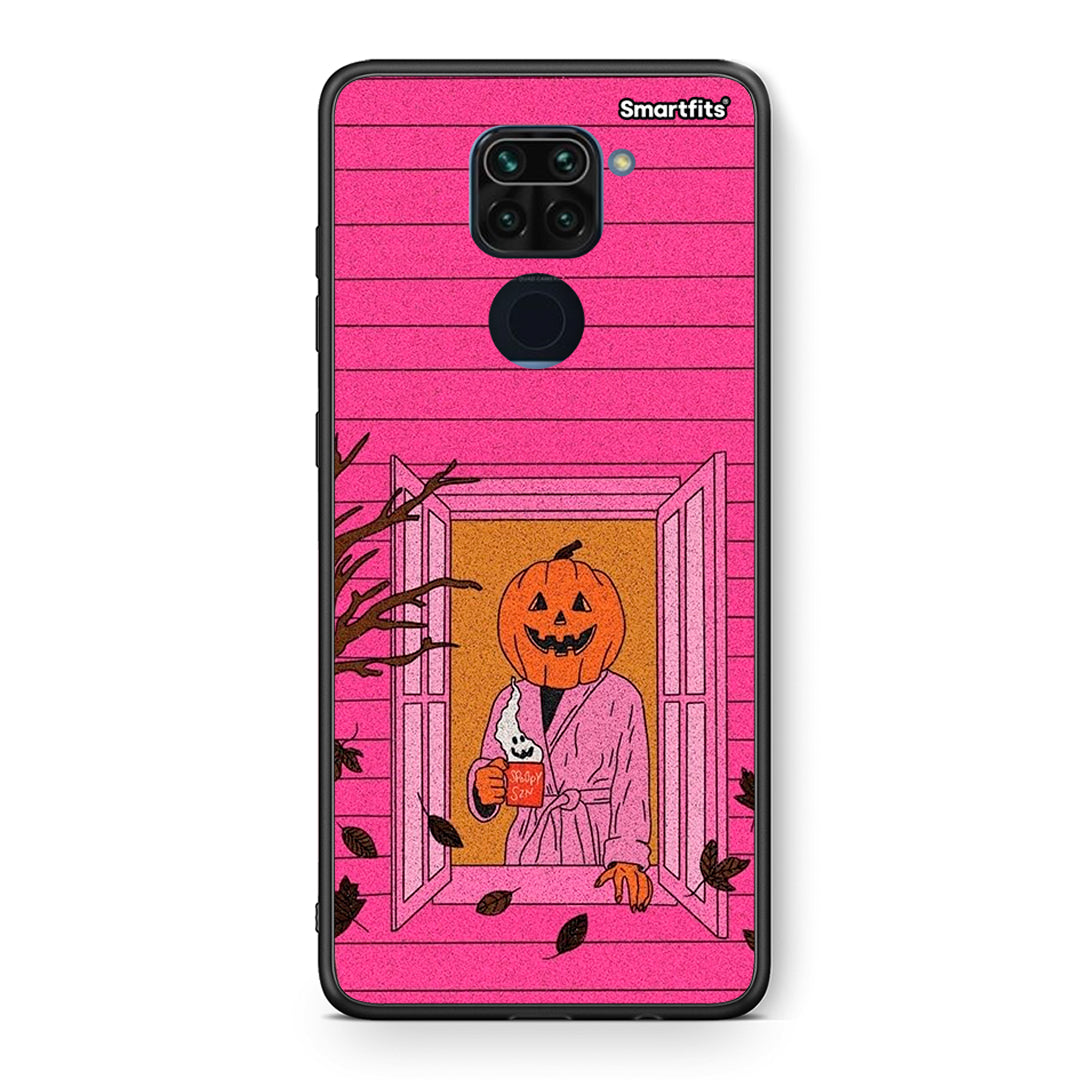 Θήκη Xiaomi Redmi Note 9 Halloween Pumpkin Lady από τη Smartfits με σχέδιο στο πίσω μέρος και μαύρο περίβλημα | Xiaomi Redmi Note 9 Halloween Pumpkin Lady case with colorful back and black bezels