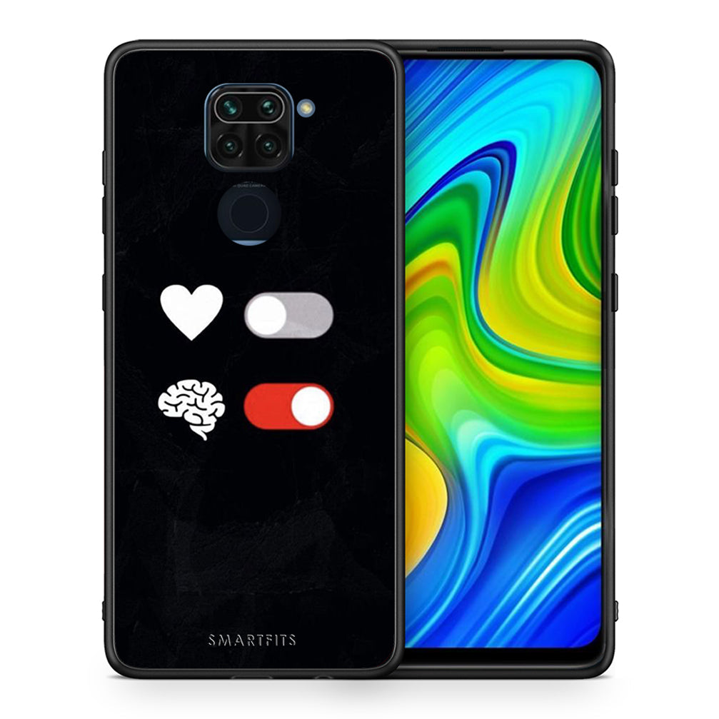 Θήκη Αγίου Βαλεντίνου Xiaomi Redmi Note 9 Heart Vs Brain από τη Smartfits με σχέδιο στο πίσω μέρος και μαύρο περίβλημα | Xiaomi Redmi Note 9 Heart Vs Brain case with colorful back and black bezels