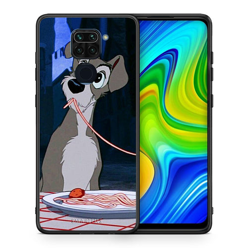 Θήκη Αγίου Βαλεντίνου Xiaomi Redmi Note 9 Lady And Tramp 1 από τη Smartfits με σχέδιο στο πίσω μέρος και μαύρο περίβλημα | Xiaomi Redmi Note 9 Lady And Tramp 1 case with colorful back and black bezels