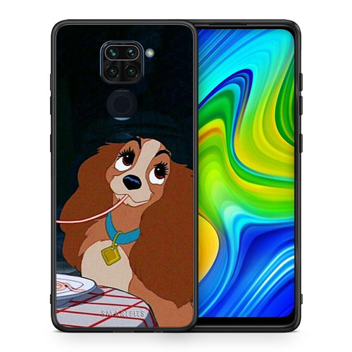 Θήκη Αγίου Βαλεντίνου Xiaomi Redmi Note 9 Lady And Tramp 2 από τη Smartfits με σχέδιο στο πίσω μέρος και μαύρο περίβλημα | Xiaomi Redmi Note 9 Lady And Tramp 2 case with colorful back and black bezels
