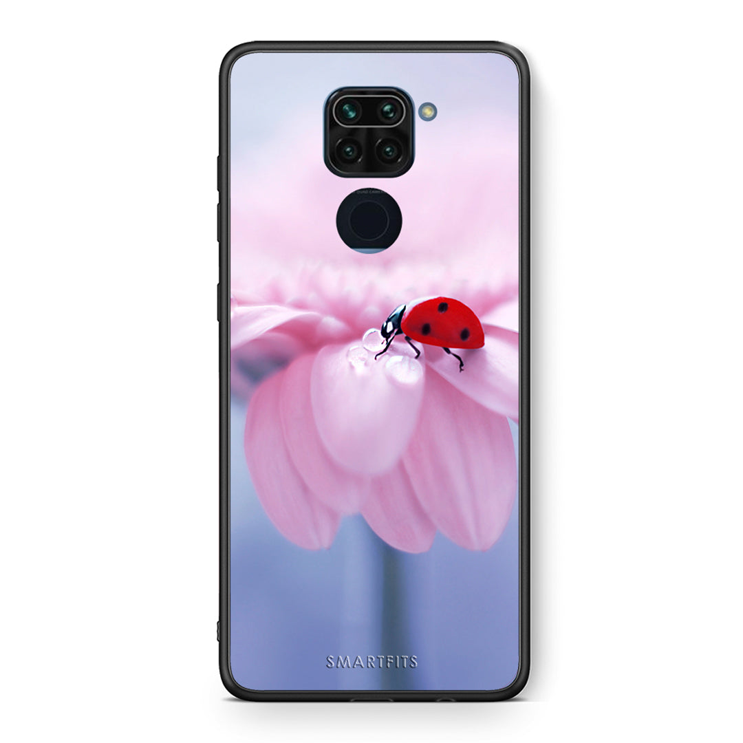 Θήκη Xiaomi Redmi Note 9 Ladybug Flower από τη Smartfits με σχέδιο στο πίσω μέρος και μαύρο περίβλημα | Xiaomi Redmi Note 9 Ladybug Flower case with colorful back and black bezels