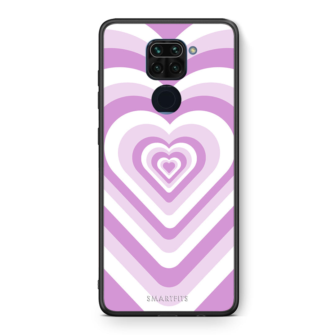 Θήκη Xiaomi Redmi Note 9 Lilac Hearts από τη Smartfits με σχέδιο στο πίσω μέρος και μαύρο περίβλημα | Xiaomi Redmi Note 9 Lilac Hearts case with colorful back and black bezels