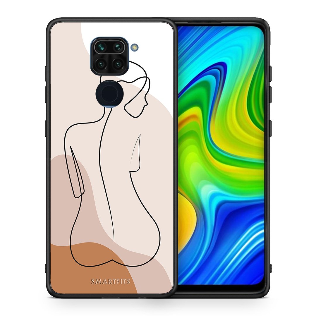 Θήκη Xiaomi Redmi Note 9 LineArt Woman από τη Smartfits με σχέδιο στο πίσω μέρος και μαύρο περίβλημα | Xiaomi Redmi Note 9 LineArt Woman case with colorful back and black bezels