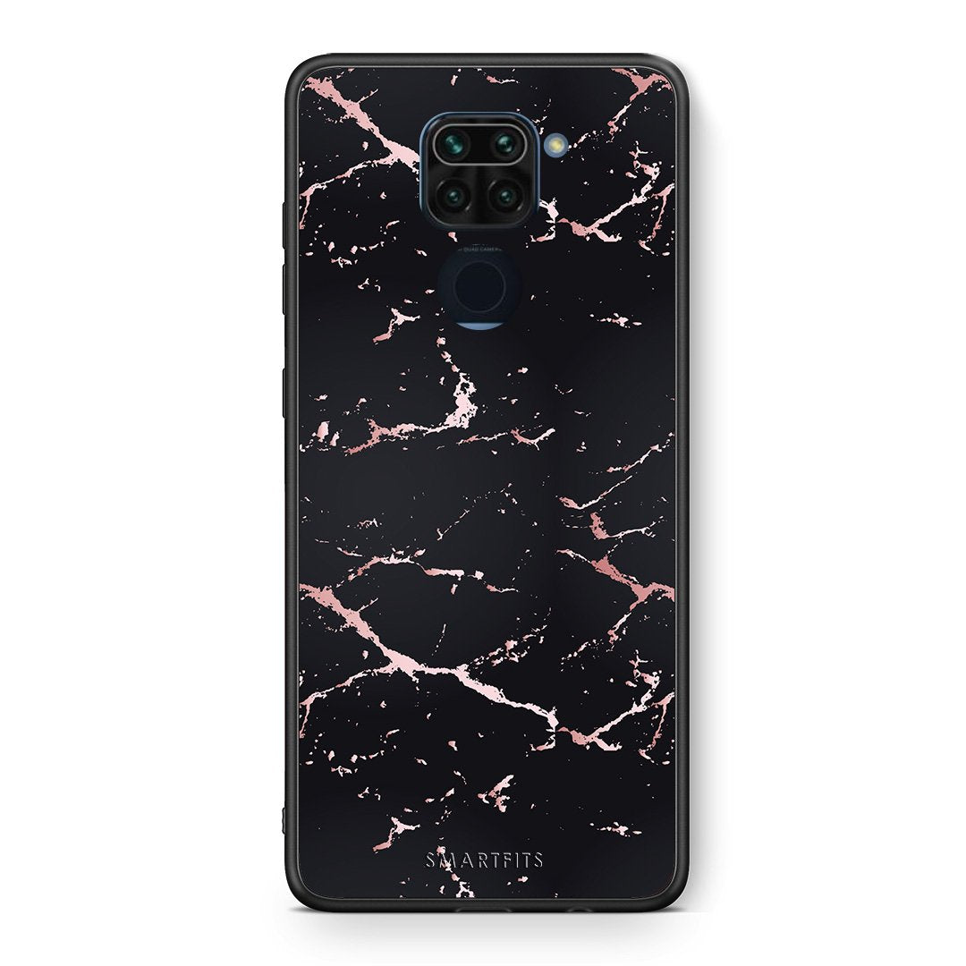 Θήκη Xiaomi Redmi Note 9 Black Rosegold Marble από τη Smartfits με σχέδιο στο πίσω μέρος και μαύρο περίβλημα | Xiaomi Redmi Note 9 Black Rosegold Marble case with colorful back and black bezels